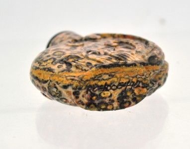 c1800 Antique Handcarved Chinese Snuff Bottle Agate w Obsidian Lid 