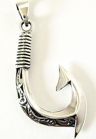 TRIBAL TATTOO FISH HOOK 925 STERLING SILVER PENDANT NEW  