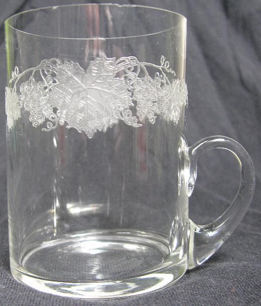 1890’s Pre Pro Applied Handle Wine or Beer Glass~Etched Grapes 