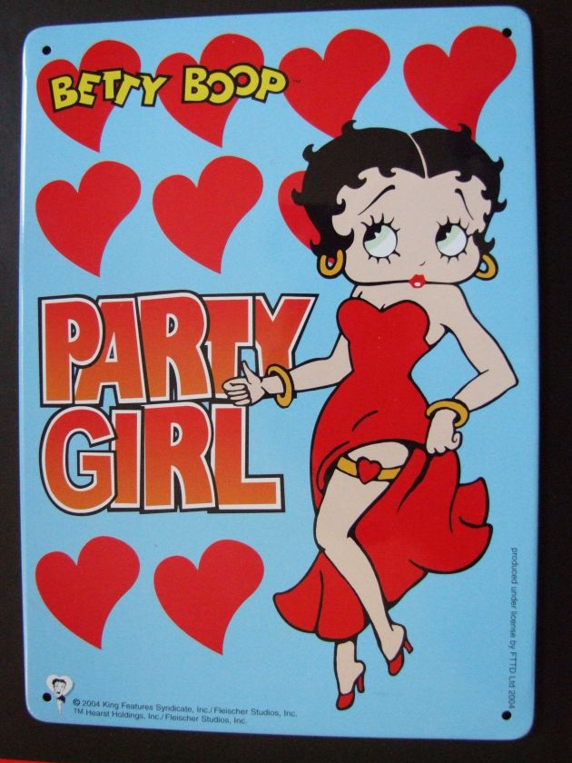 BETTY BOOP PARTY GIRL RED DRESS & GARTER METAL WALL PLAQUE/SIGN