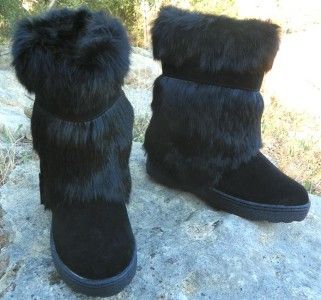   II Real Rabbit FUR EXOTIC Winter Apres Ski Mukluk Boots Black  