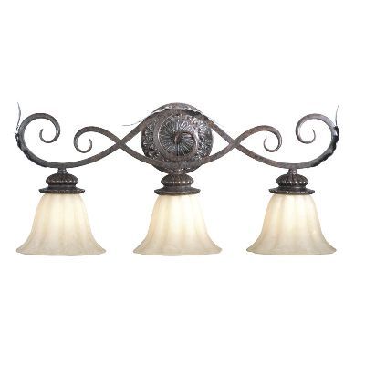 NEW 3 Light Bathroom Vanity Lighting Fixture, Burnt Bronze, Amber 