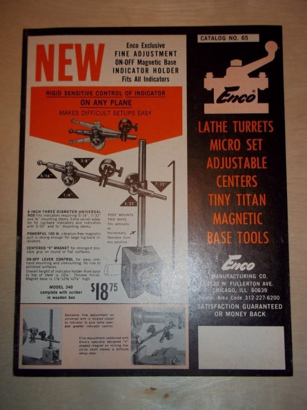 Vtg Enco Mfg Catalog~Lathe Turrets/Magnetic Base Tools  