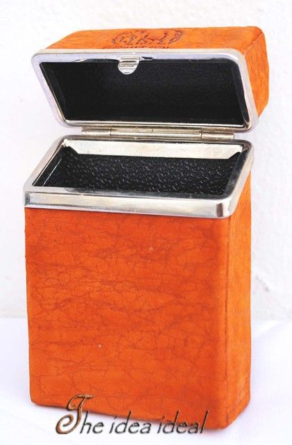 NEW BROWN CIGARETTE BOX ELEPHANT LEATHER W/LIGHTER CASE  