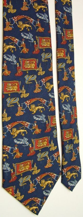 SALVATORE FERRAGAMO ORIENTAL CIRCUS BANNERS LION BLUE RED SILK NECK 