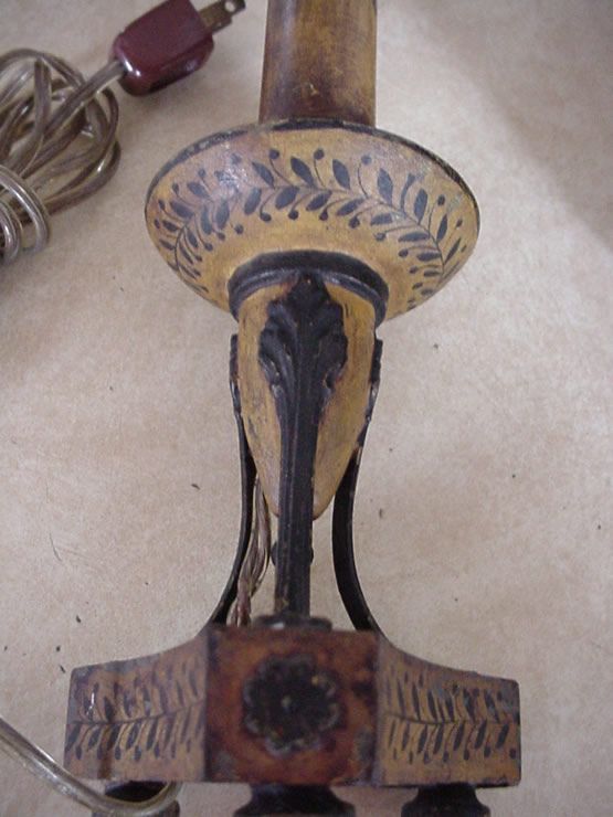   TOLE WARE TOLEWARE ART NOUVEAU TRI LEGGED 15 EARLY ELECTRIFIED LAMP