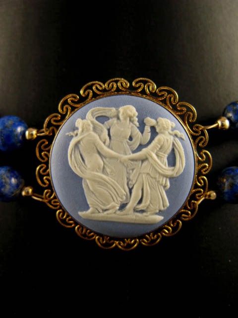 JASPER WEDGWOOD CAMEO LAPIS LAZULI GOLD NECKLACE CHOKER  