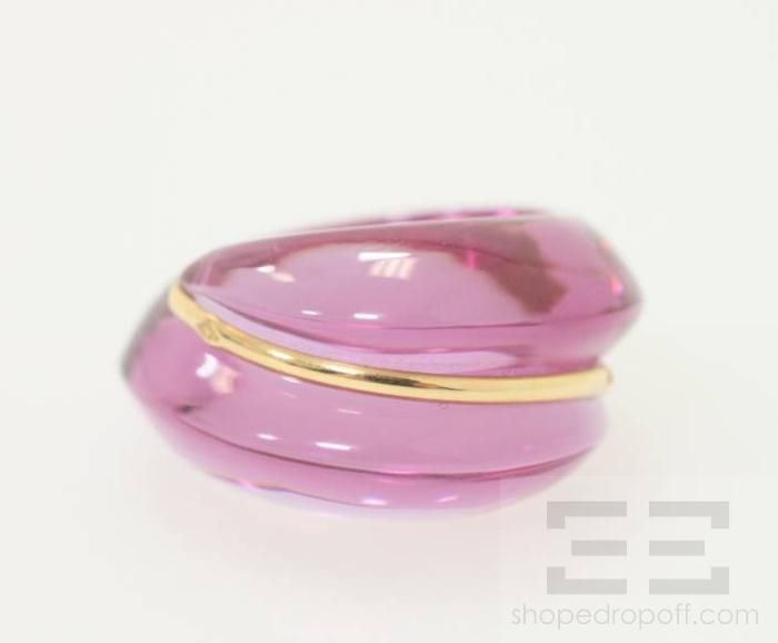 Baccarat 18K Gold And Pink Lead Crystal Ring Size 8  