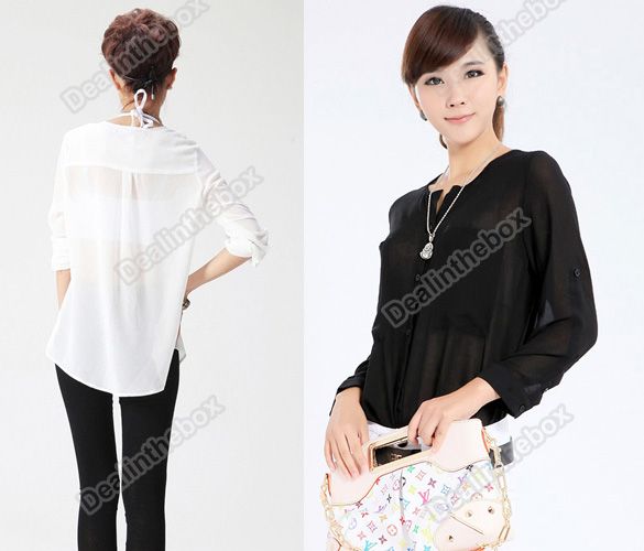 New Fashion Simple Basic Sheer Chiffon T Shirt Blouse With Pockets 