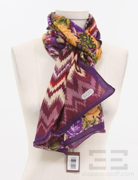 Basile 2pc Multicolor Silk Wool Floral & Tie Dye Print Scarf Set NEW 