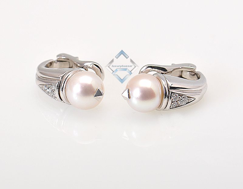 Bvlgari 18K White Gold Diamond Pearl Earrings  