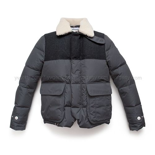 MONCLER GAMME BLEU by THOM BROWNE POLYESTER & TWEED SHEARLING COLLAR 