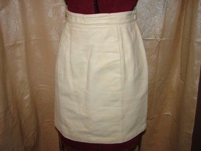Vintage Womans Bermans White Creme Leather Skirt Sz 10  