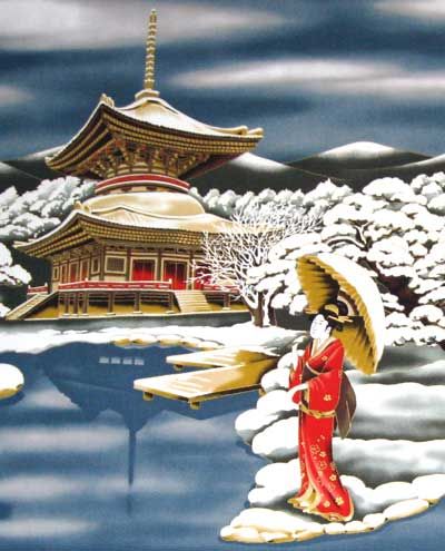 Winter Kyoto Geisha Michael Miller Japan 23 inch panel  