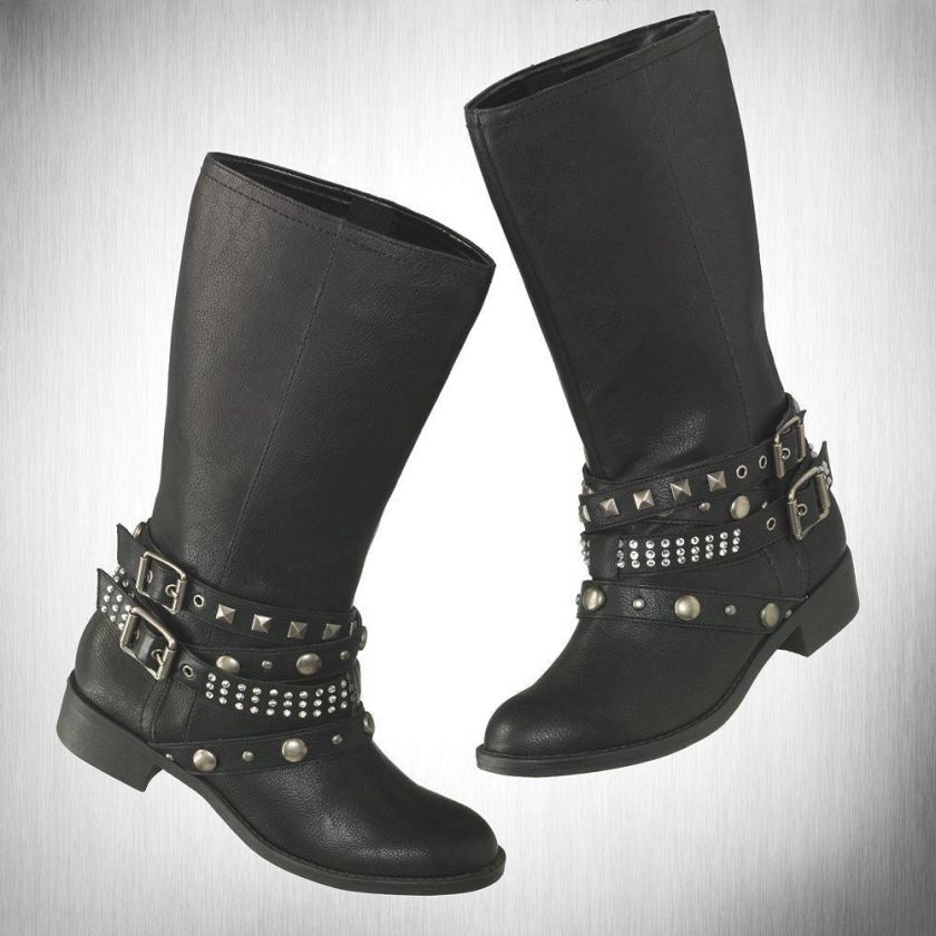   WANG Black Cowboy Studded Motorcycle Biker Boots~$110~See Sizes  