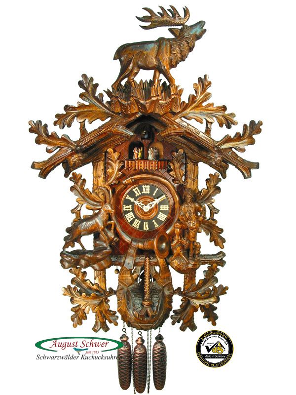 Black Forest Cuckoo Clock 8 Day The Hunter 35 inch NEW  