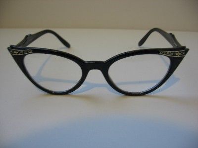 Cat Eye Vintage Retro Black Gem Clear Glasses B132  