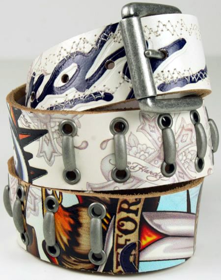 Ed Hardy Mens Belt Jailhouse Black White Crown Bulldog  