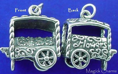 Sterling Silver .925 FLOWER CART 3D Florist Charm  