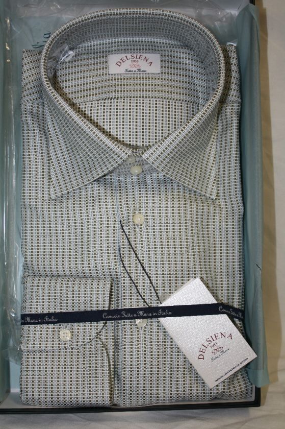 Delsiena ITALY Mens Blue Green dot Dress Shirt New in Box SKU 19 