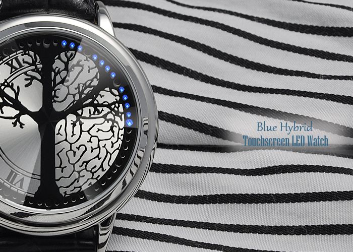 New Godier Blue LED Touch Screen Watch Black Leather  