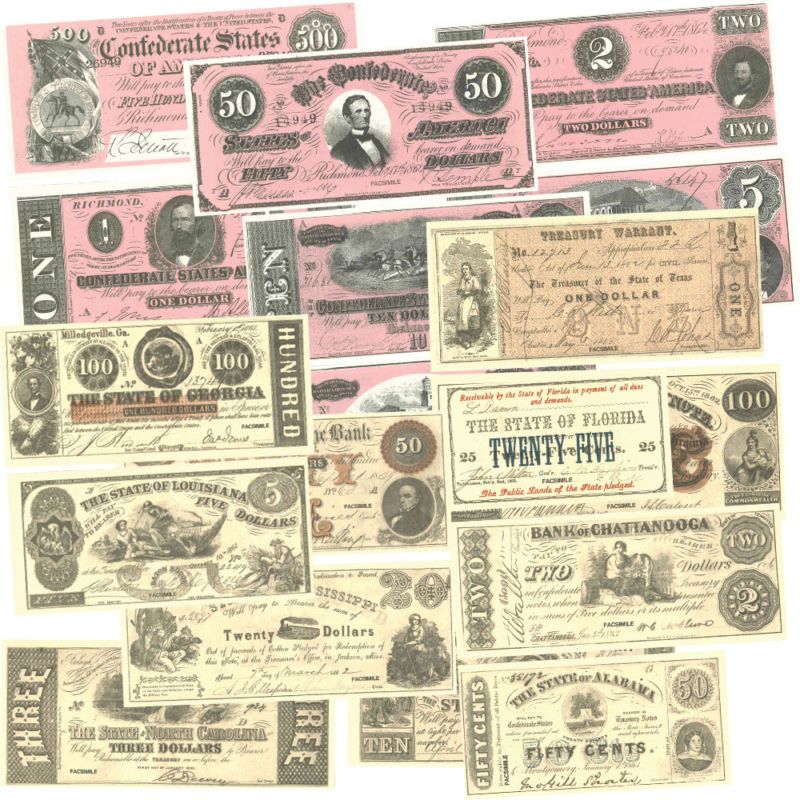 Confederate & Southern States Paper Money (20 Bill Set)  