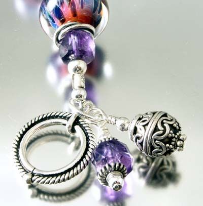 alexbeads Fruit Punch Boro Lampwork Amethyst Bali Silver Bracelet 