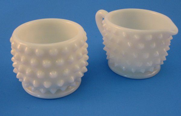   Hobnail White Milk Glass Set Small Individual Sugar Creamer Fenton Vtg