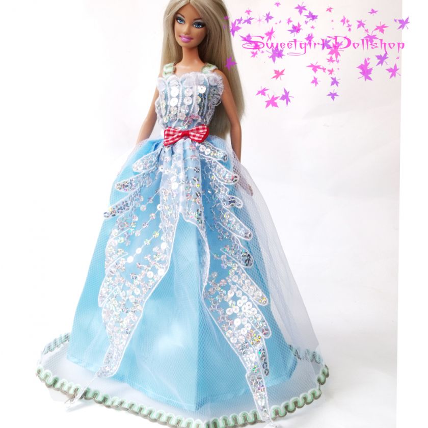 New Handmade Top Bule Party Dress Gown for Barbie Fashionistas Doll 