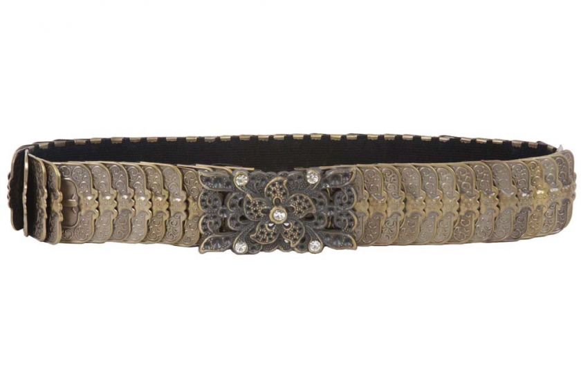 Rectangular Rhinestone 1 3/4 Elastic Sequent Metal Stretch Belt