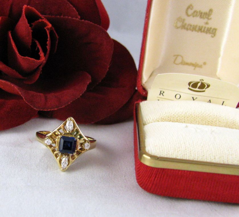 Sterling Vermeil Carol Channing Vibrant Blue Diamonique Ring Size 8.5 