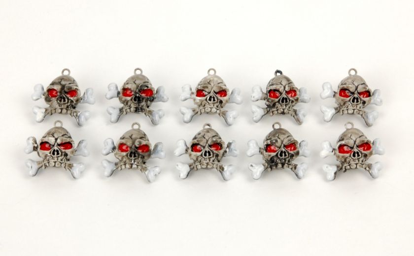 PLASTIC SKULL CROSSBONES 10 Lot Craft Charm Novelty Toy  