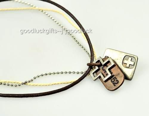 Vintage Leather&Chain CROSS Surfer Necklace Choker  