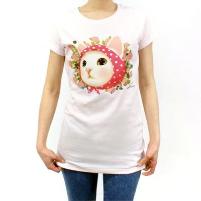 Jetoy Choo Choo White Cat Slim T Shirt TOP Pink Hood  