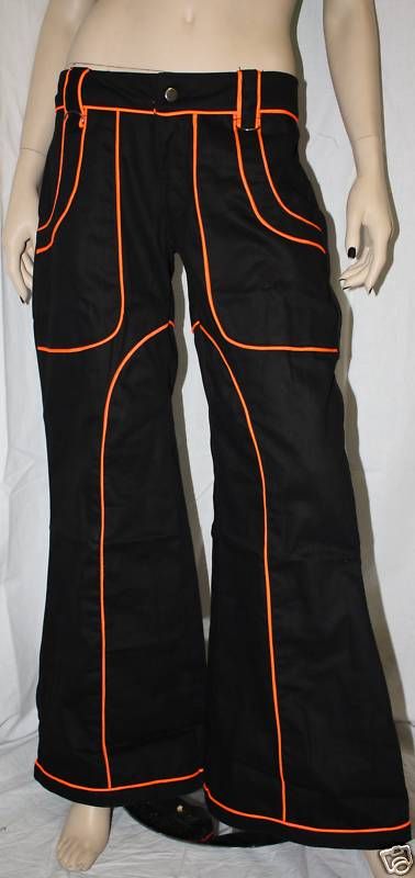 NEON UV ORANGE CYBER RAVE FUNKY SKATER GIRL TROUSERS  