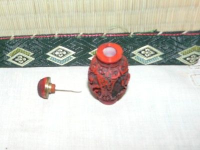 Nice and Clean old chinese red carved cinnabar snuff jar 