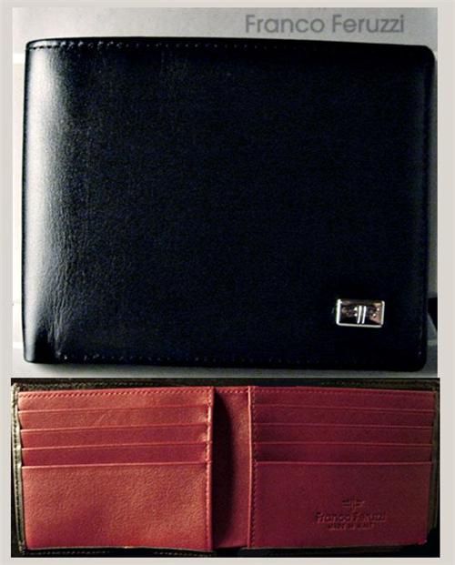 FRANCO FERUZZI ITALIAN LEATHER BIFOLD WALLET~BLACK/RED~RETAIL $ 295 