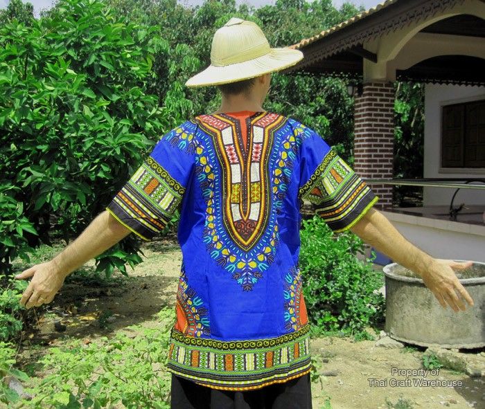 African Dashiki / Mexican Poncho Iris Blue Shirt size L  