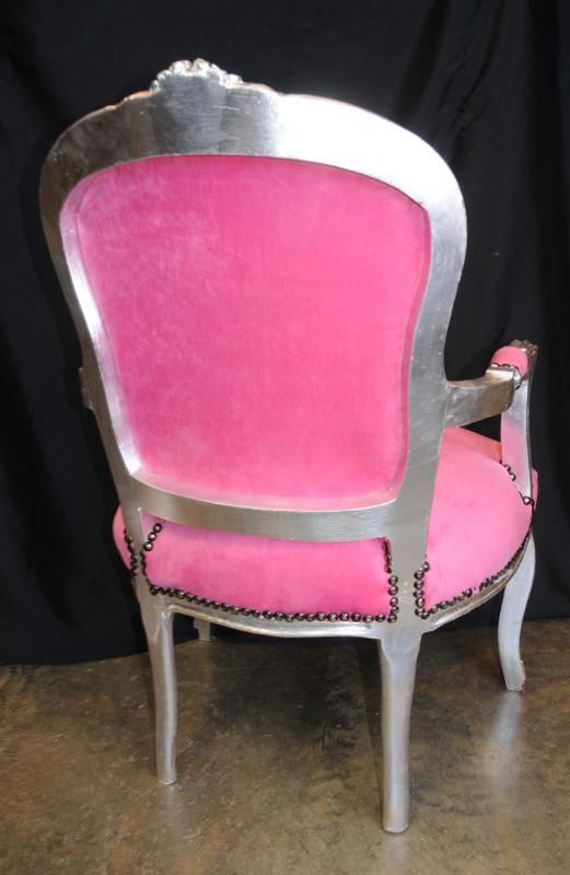 Shocking Pink French Arm Chair Seat Silver Gilt  