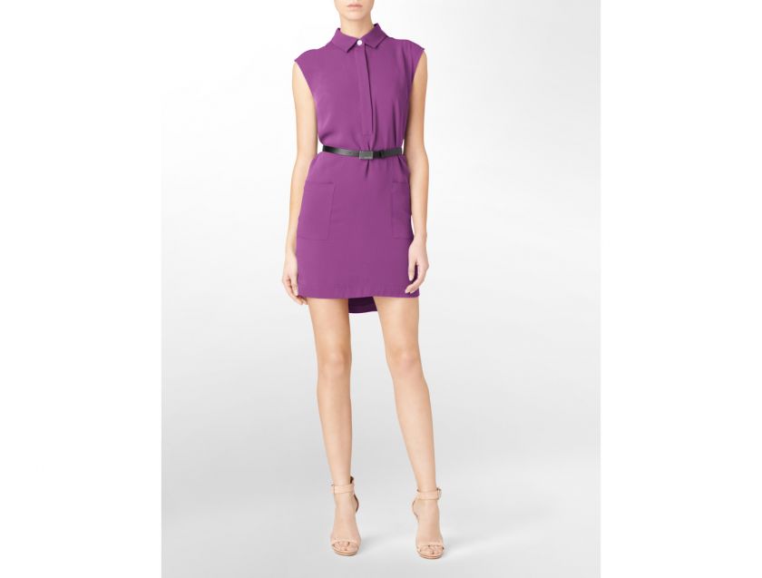 calvin klein patch pocket belted shift dress womens  