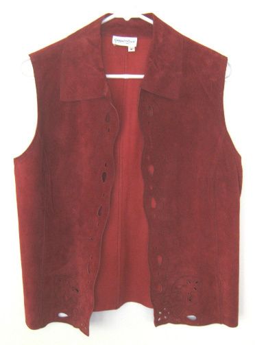 Coldwater Creek Cranberry Red Pigskin Suede Vest sz M  