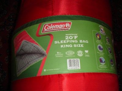 EUC Red Coleman Montauk 20F King Size Sleeping Bag Nylon Cotton 