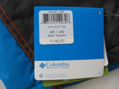 NWT Columbia Boys 4/5 6/7 Snowsuit 2 Piece ski outfit $140 Retail 