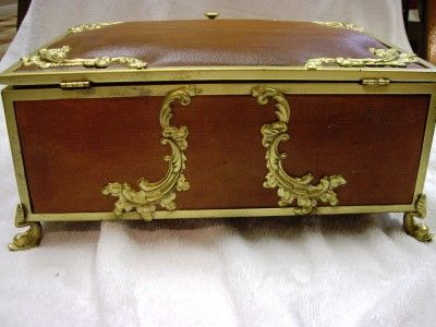 XL Luggage Brown Leather & Brass Ormolu ~ Dresser or Study Box 