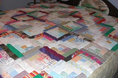 SCRAPPY STAR  SCRAPPY LOG CABIN QUILT TOP KG SZ 80 x 80 HANDMADE 