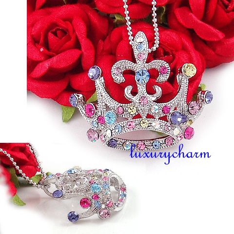 PRINCESS CROWN TIARA PENDANT NECKLACE JEWELRY N604  