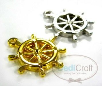 40PCS GOLD SILVER SHIP CRUISE WHEEL FINFING CHARM P0018  