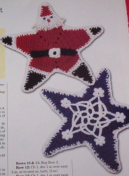 Santa Claus & Star Holiday Hot Pad Crochet Pattern*pads  