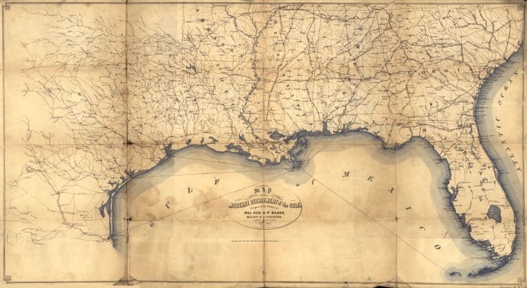 1864 Civil War Map military Department Gulf  