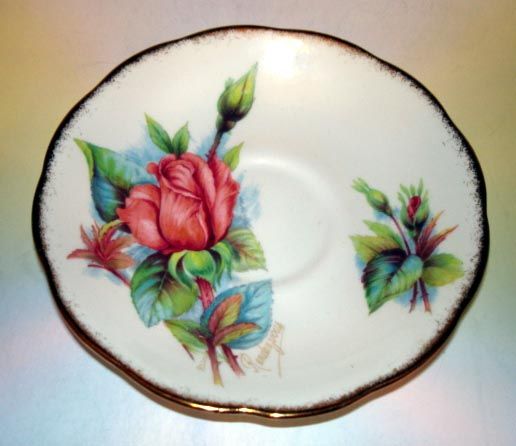 Signed Roslyn China Wheatcroft Roses #1 Tea Cup and Saucer Set  